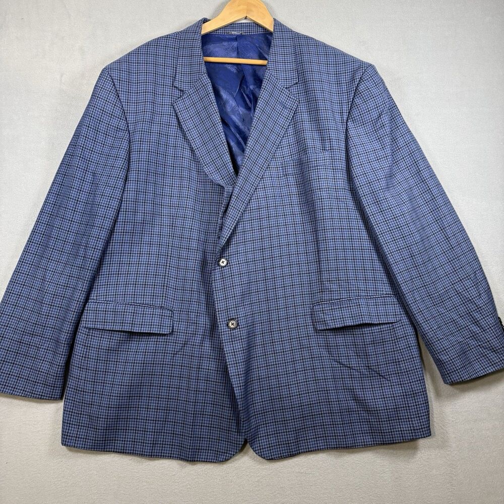 Oak Hill DXL Big & Tall Mens 4XLT Blue Plaid Check Blazer Sport Coat 58L/60L